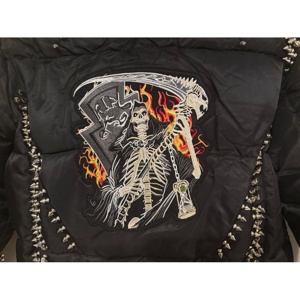 ACDC SPIKED PATCH PUFFER COAT IN BLACK NWT - Picture 11 of 16